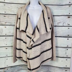 American Eagle Open Front Cardigan Sweater Size M Beige Tribal Stripe Waterfall